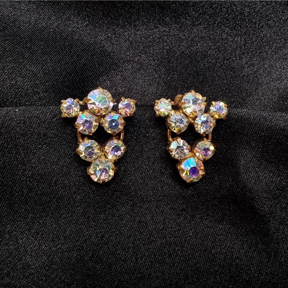 Vintage 1960s Austria Signed Aurora Borealis Rhinestone Clip-On Earrings